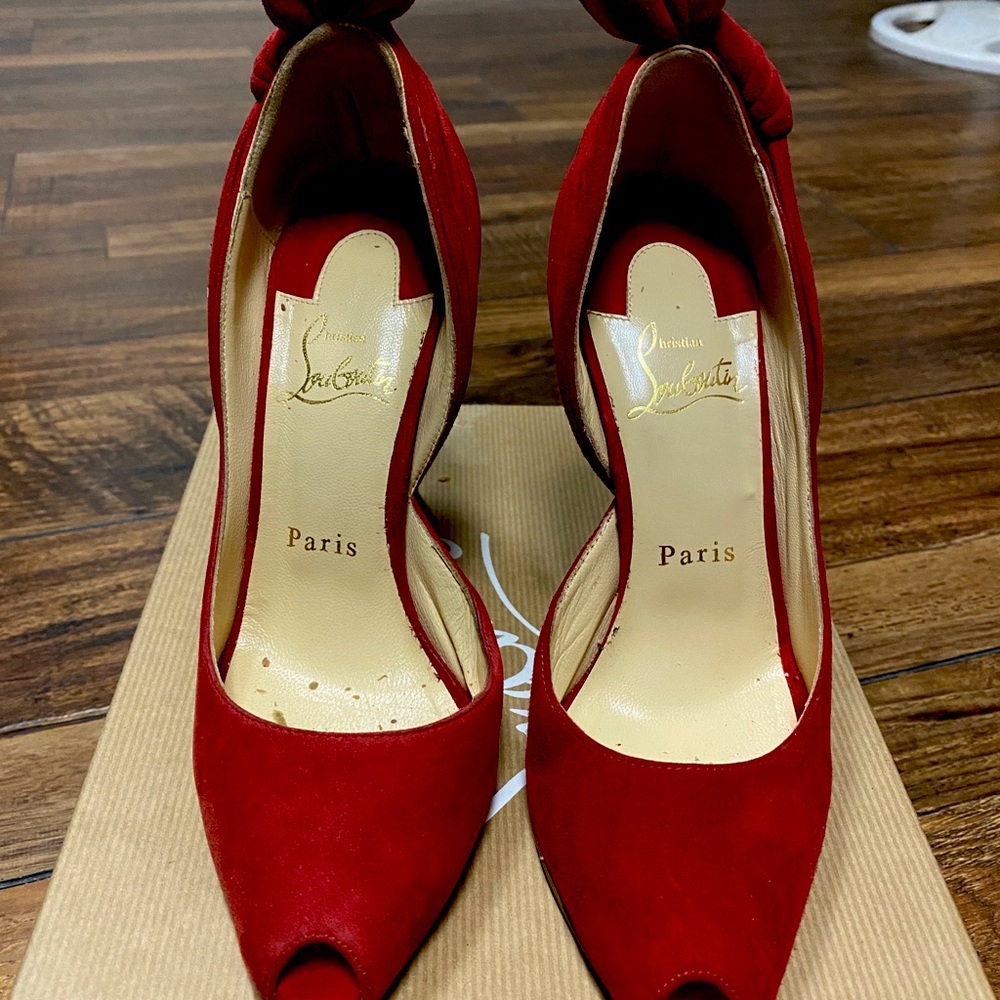 Christian Louboutin suede peep-toe heels